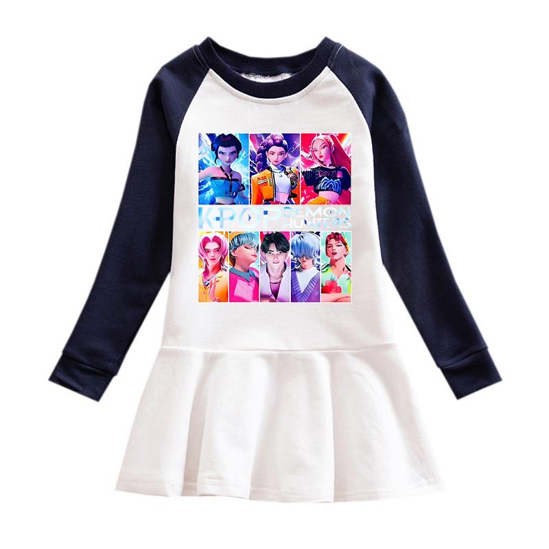 Girls Cartoon Kpop Rumi Zoey Mira Hunters Print Pleat Mesh Dress