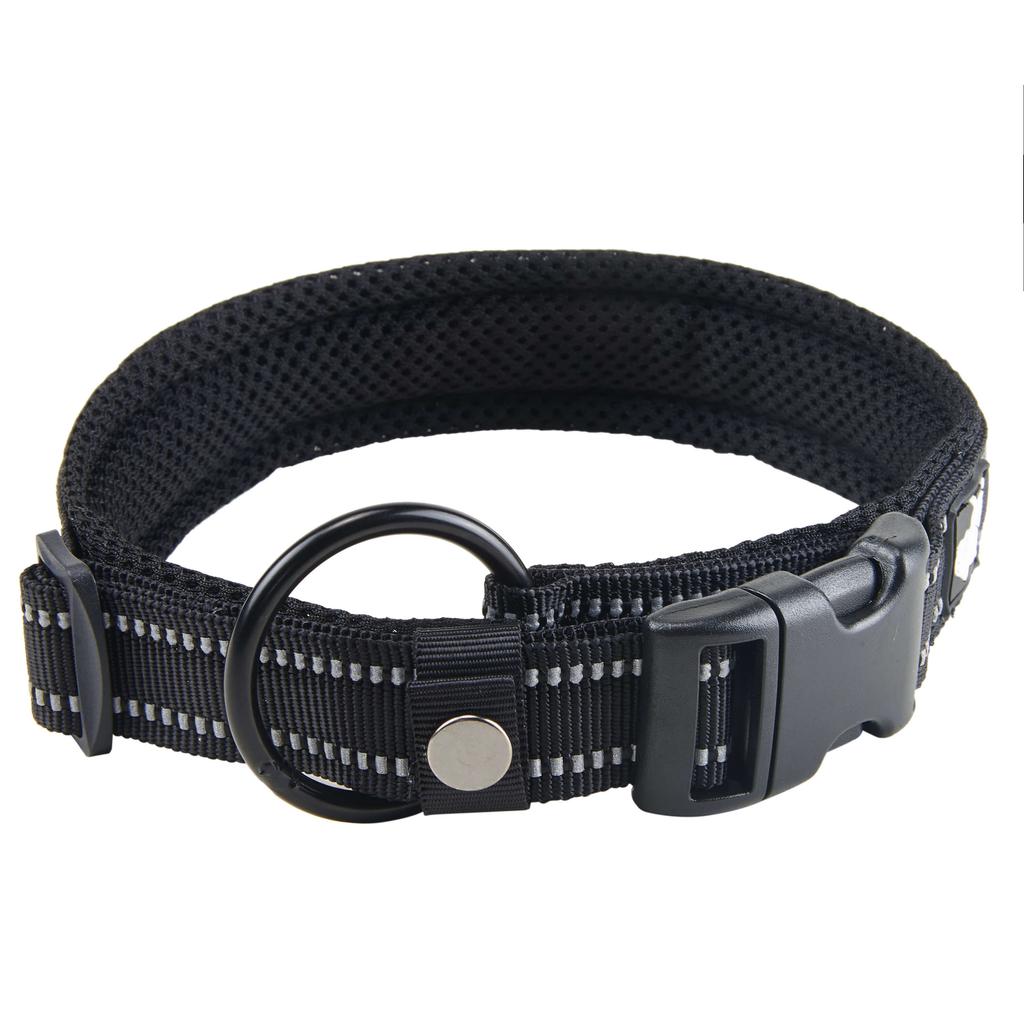 Truelove Reflective Dog Collar with Plastic Clip-in Buckle, High-grade Soft Padded Nylon Webbing, No Choke Basic Collars (XS, Black)