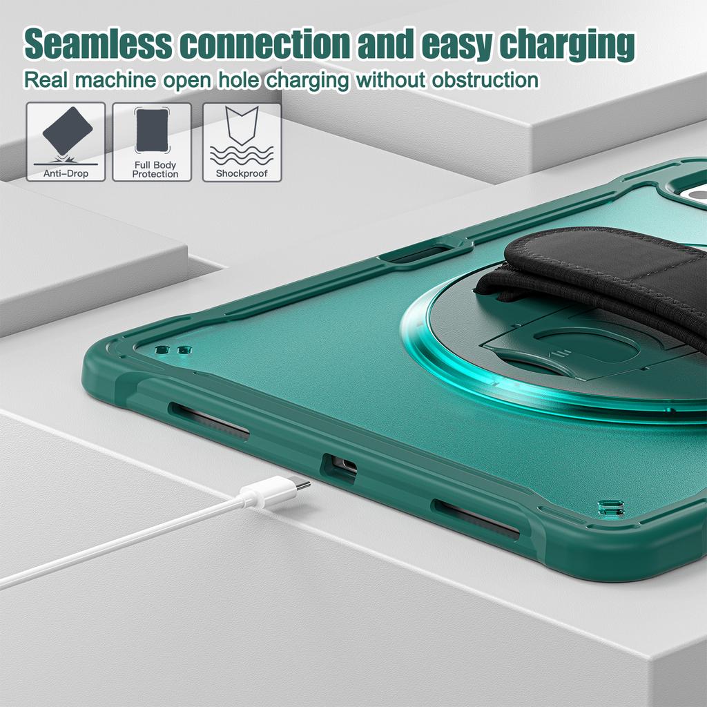 For iPad Pro 13 (2025)/(2024) Case Kickstand PC+TPU+Silicone Tablet Cover with Rotary Hand Strap