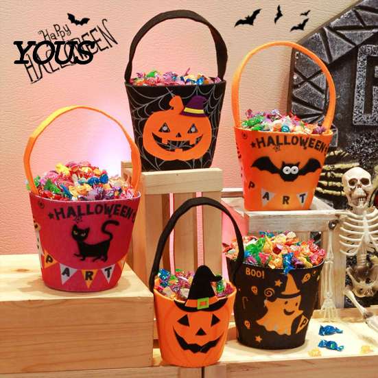 Lightweight Carrying Bag Halloween Trick or Treat Bucket for Kids, Pumpkin Face Ghost Bat Cat Role Play Props Candy Snack Basket, Holder with