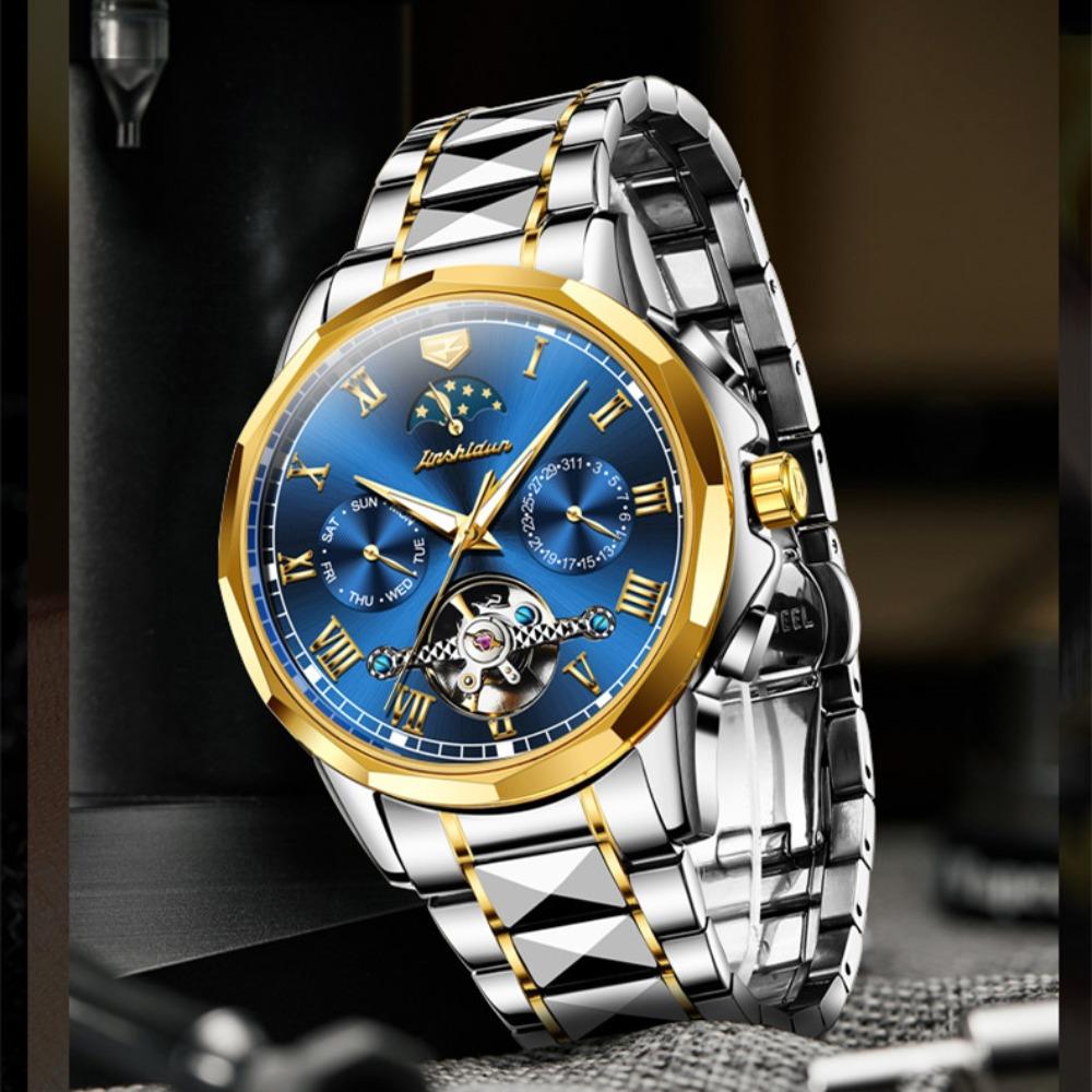 JINSHIDUN New Business and Leisure Men's Watch Tourbillon Waterproof Luminous Multifunctional Mechanical Watch Men's Watch