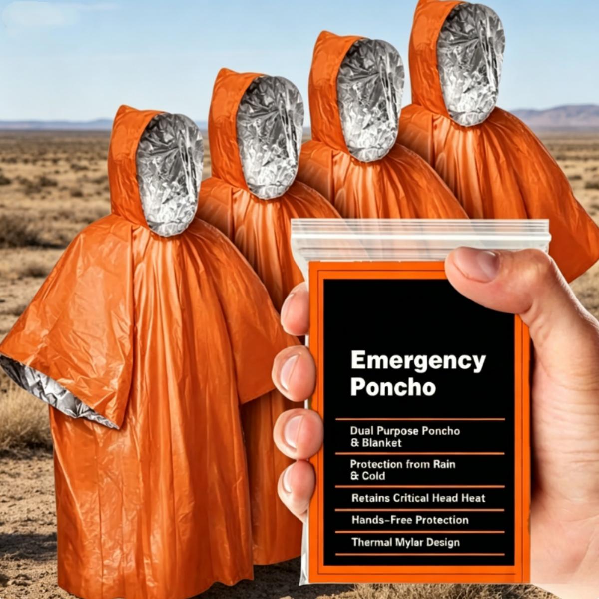 4Pcs Mylar Emergency Survival Blanket, Hooded Rain Poncho For Camping Hiking