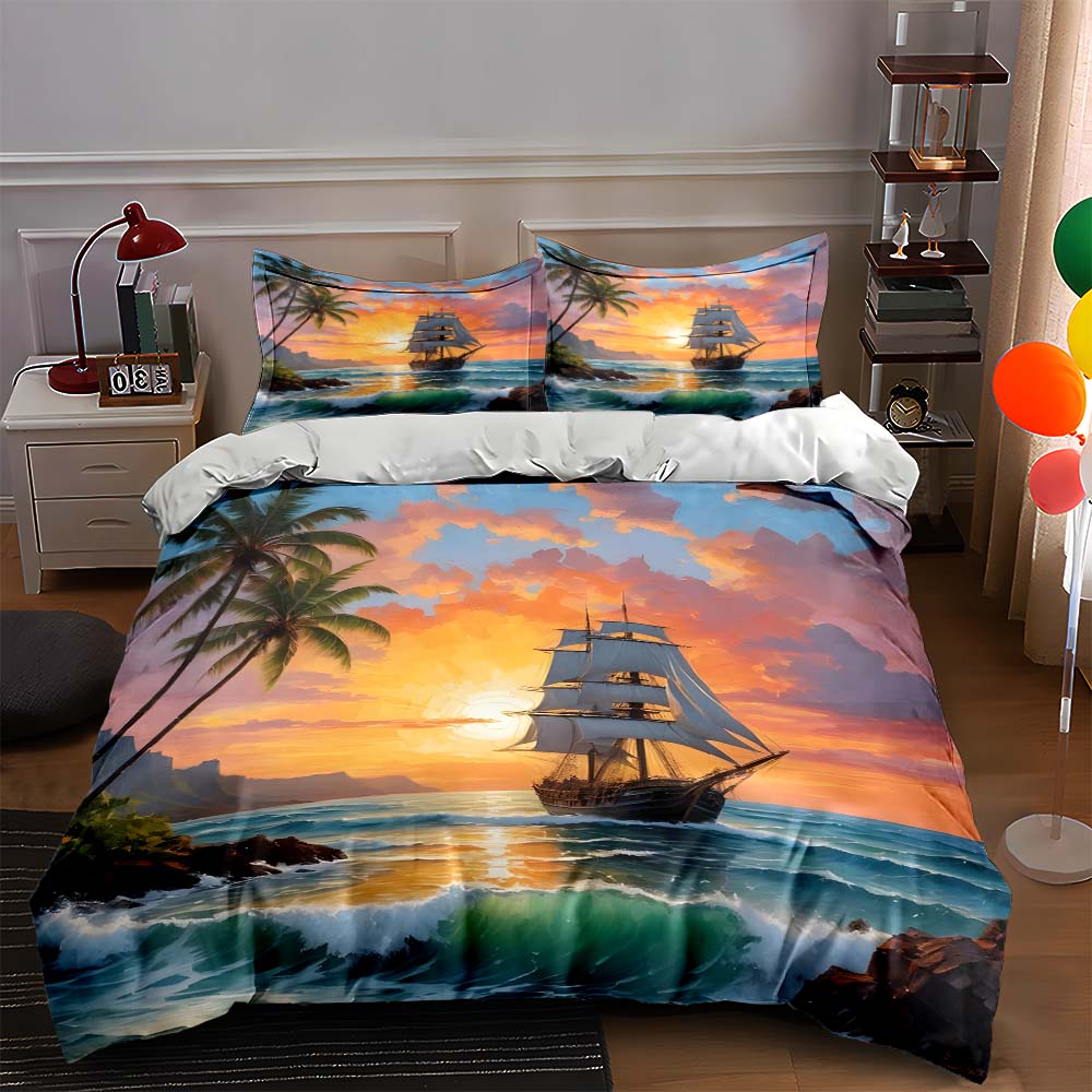 Sailing Ship Sunset. Bedding Duvet Cover Sets Duvet Covers Pillowcases Gifts (1 * Duvet Cover 2 * Pillowcases, Without Duvet Insert)