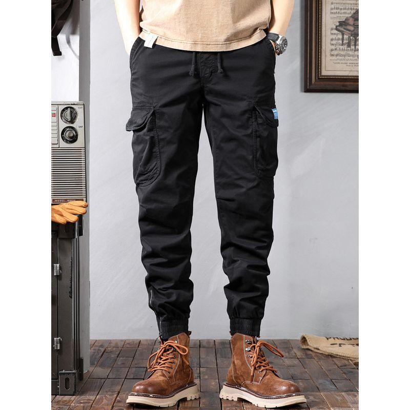 Men's Loose-Fitting Cargo Pants with Pockets, Spring and Autumn New Trendy Casual Long Pants, Versatile Cropped Pants