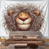Tapestry da Parete Decorativa con Disegno di Leone Sorridente e Capelli Disordinati, Decorazione per la Casa per Camera da Letto e Soggiorno