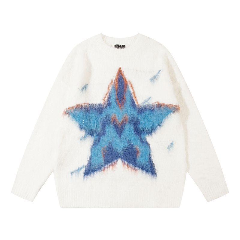 Five Pointed Star Women's Long Sleeved Sweater Round Neck Soft Women's Pullover Sweaters American Style Autumn Loose Woman Top