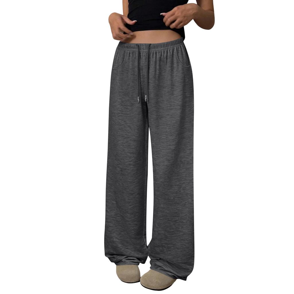 Damen Wide Leg Jogginghose Lockerer Gerader Schnitt mit Taschen für Freizeit und Sport