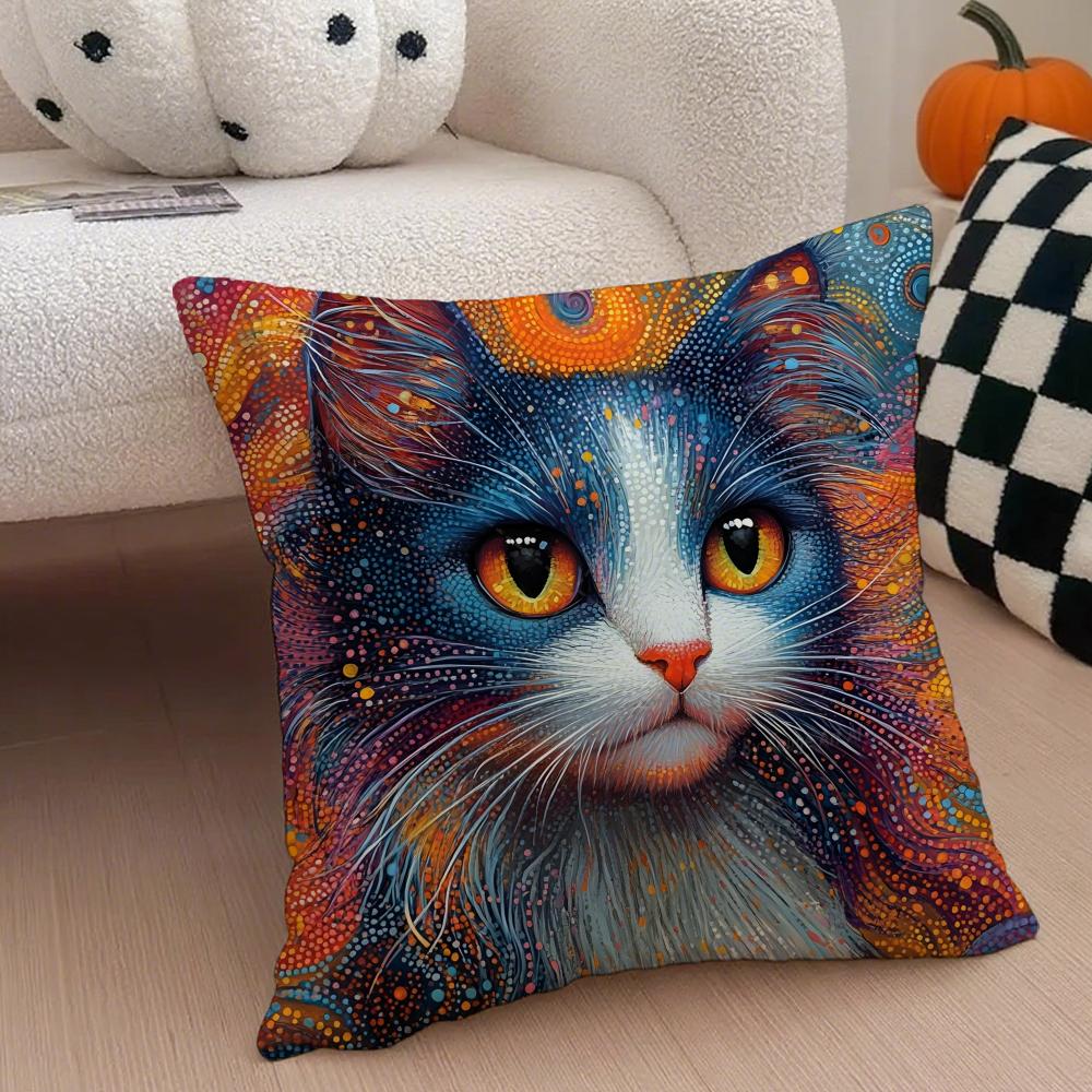 Simple Casual Prints Of The Strange Cats Cushion Cover Linen Pillow Case Soft Breathable Protective Couch Room Decoration