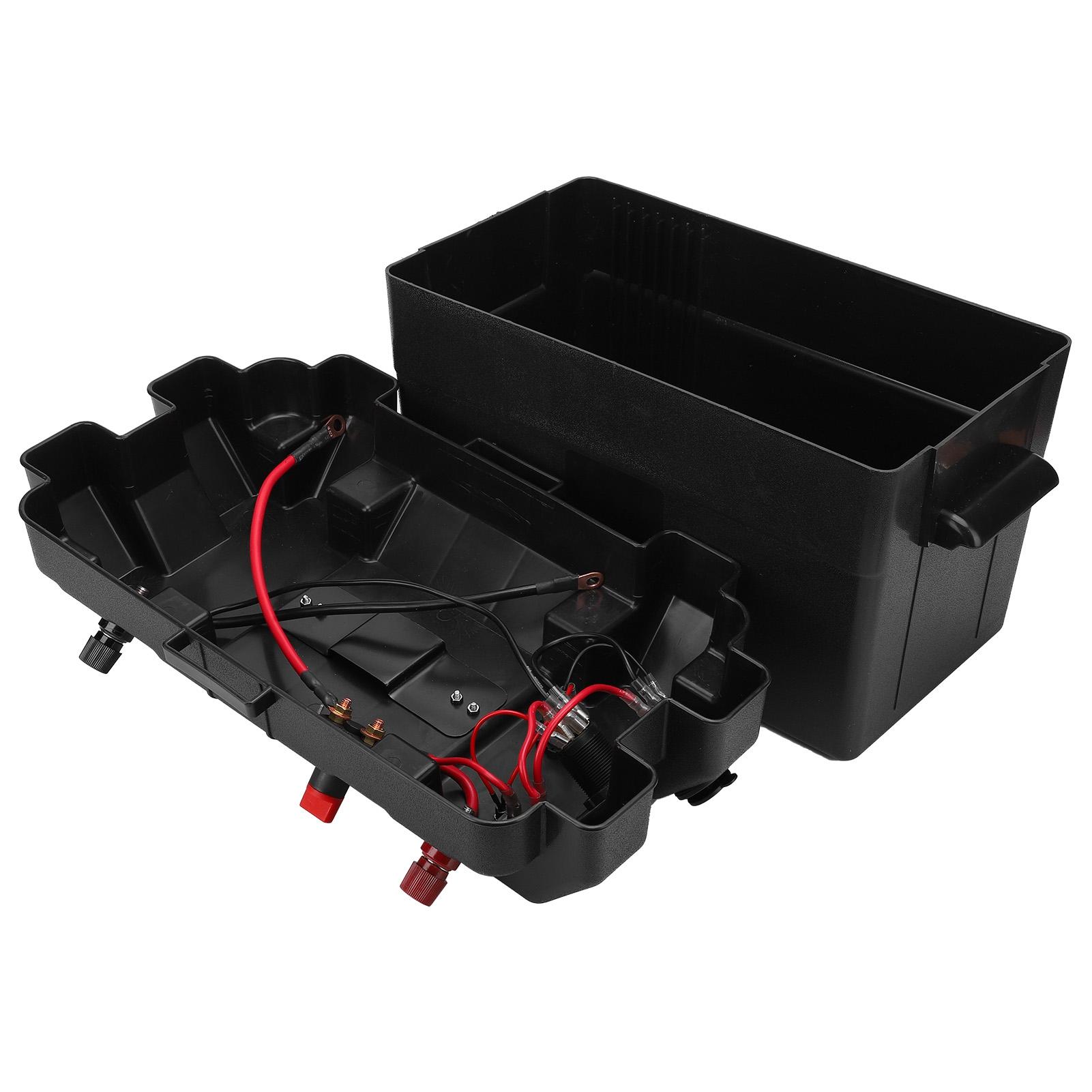 Multifunctionele Batterijbox met Voeding en USB-poorten, Voltmeter, voor Buiten en Auto, Drukbestendig Materiaal, Bevestiging met Riem en Schroef