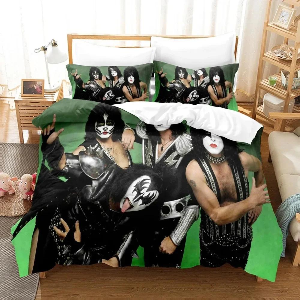 Kiss Band Bedding Set Single Rock Print Bed Set With Pillowcase Bed Duvet Cover Soft Single Double Queen Super King Size Bedroom
