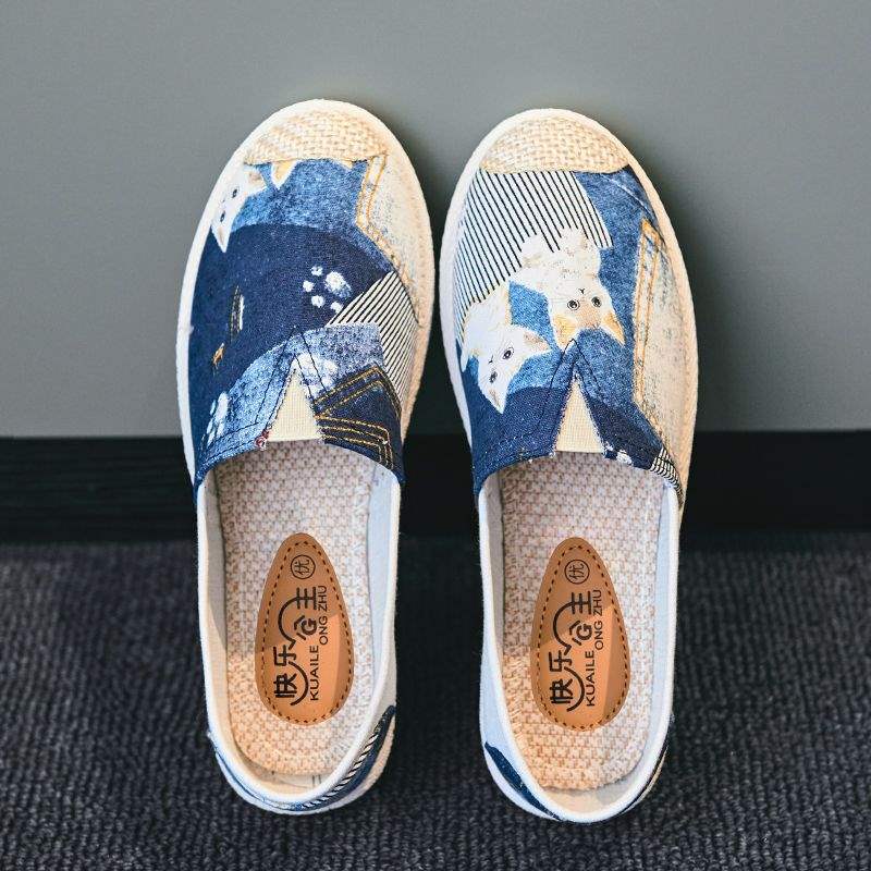 Old Beijing Cloth Shoes Women's One-pedal Lazy Fisherman Shoes Canvas Shoes New Spring and Autumn Summer Breathable Flats