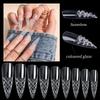 3D 120pcs/Box Long False Press On Acrylic Nails Coloured Glaze False Nails Stiletto Aail Tips For Extension Manicure Art Design