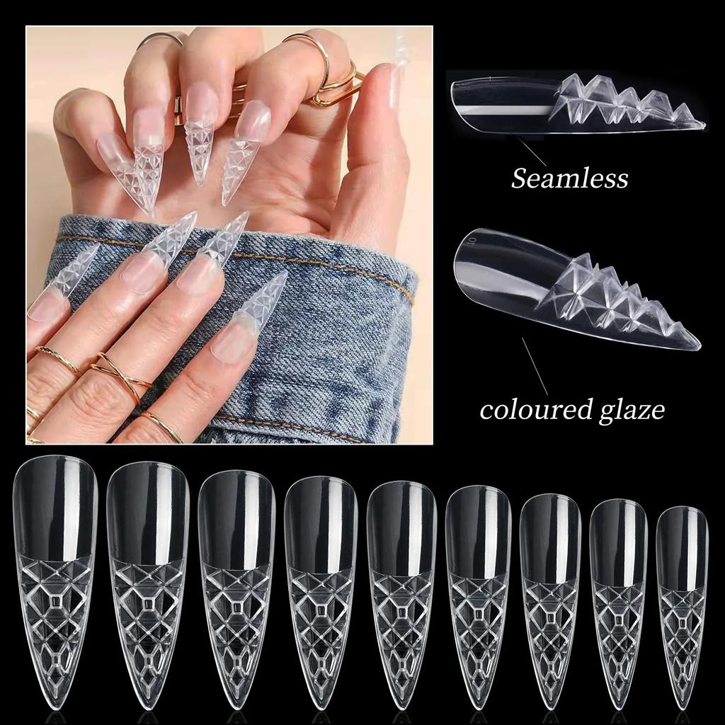 3D 120pcs/Box Long False Press On Acrylic Nails Coloured Glaze False Nails Stiletto Aail Tips For Extension Manicure Art Design