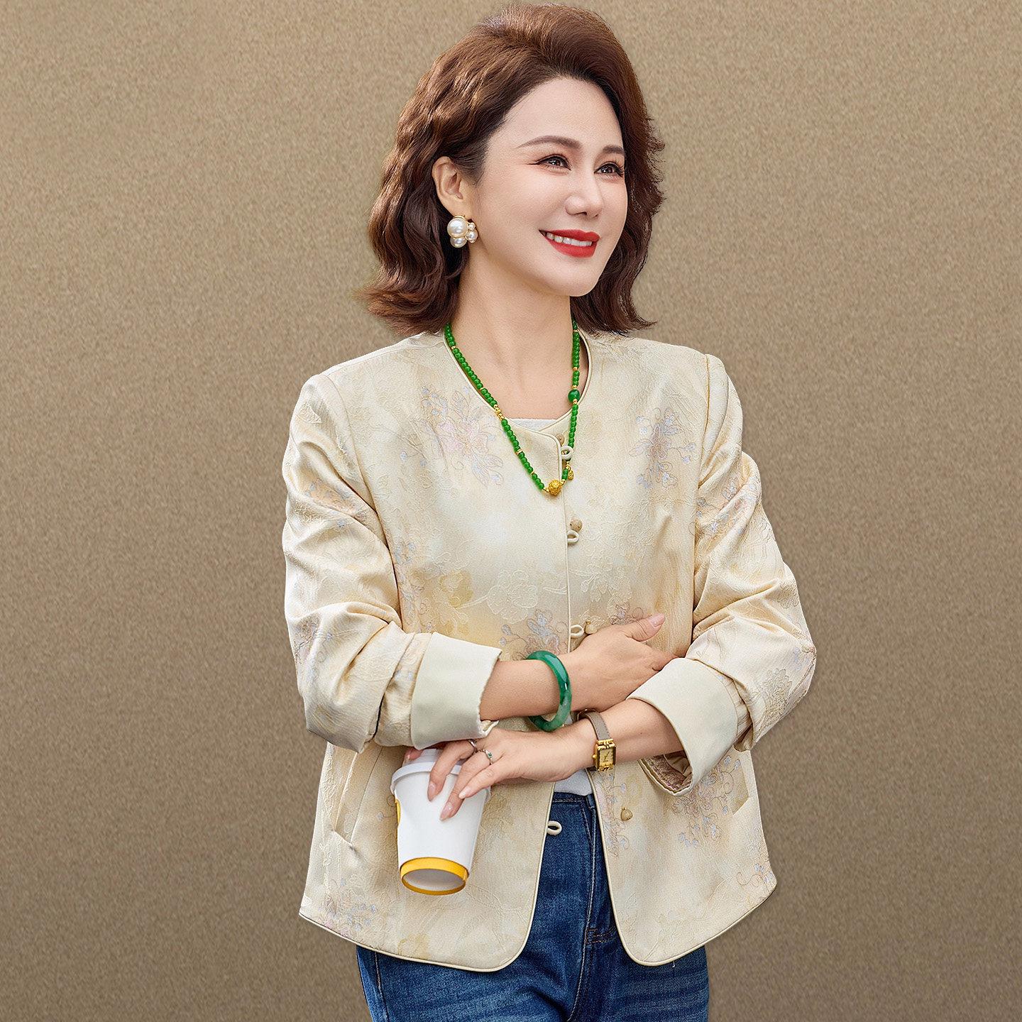 

2026 New Chinese National Style Spring Jacket: Youthful Look for Middle-Aged & Elderly Women, Loose Fit for Spring/Autumn 4XL (135-150 lbs)