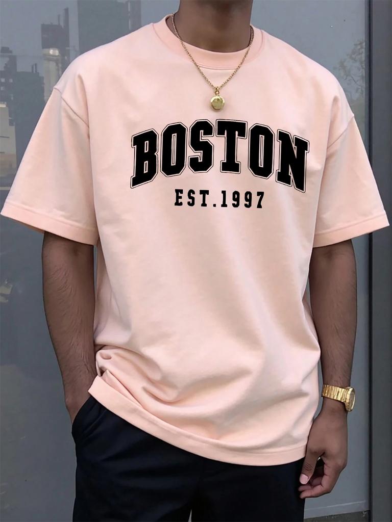 Summer Unisexs 100 Pure Cotton Casual Fashionable Loose Boston EST 1997 Printed Round Neck Short Sleeved TShirt Versatile Top