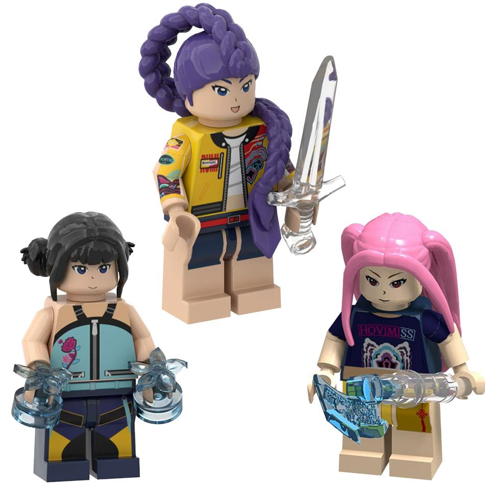 Hot KPOP Demon Hunters Cartoon Dolls Building Blocks Kawaii Action Figure Assembly Toy Children's Educational Toys Gifts