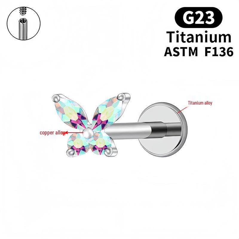 G23 Titanium Butterfly Lip & Ear Cartilage Stud Earrings with Internal Thread - Simple, Luxurious Design for Women's Piercings
