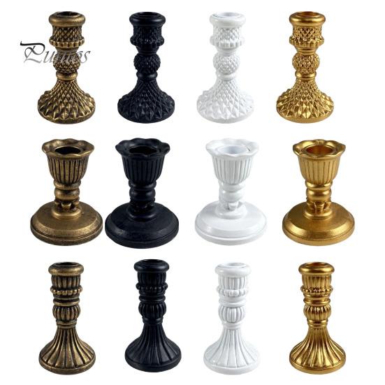 European Retro Candle Holder Vintage Taper Holder, Nostalgic Resin Candlestick Decorative Black Stand for Wedding Party Dinning Table Centerpiece Gold