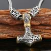 Nordic Viking Stainless Steel Thor's Hammer Odin Rune Pendant Necklace Men's Jewelry