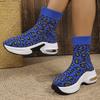 Fashion Fashion Leopard Print Platform Ankle Boots Women Comfy Slip On Breathable Knitted Boots Woman Plus Size 35-43 Wedges Short Boots
