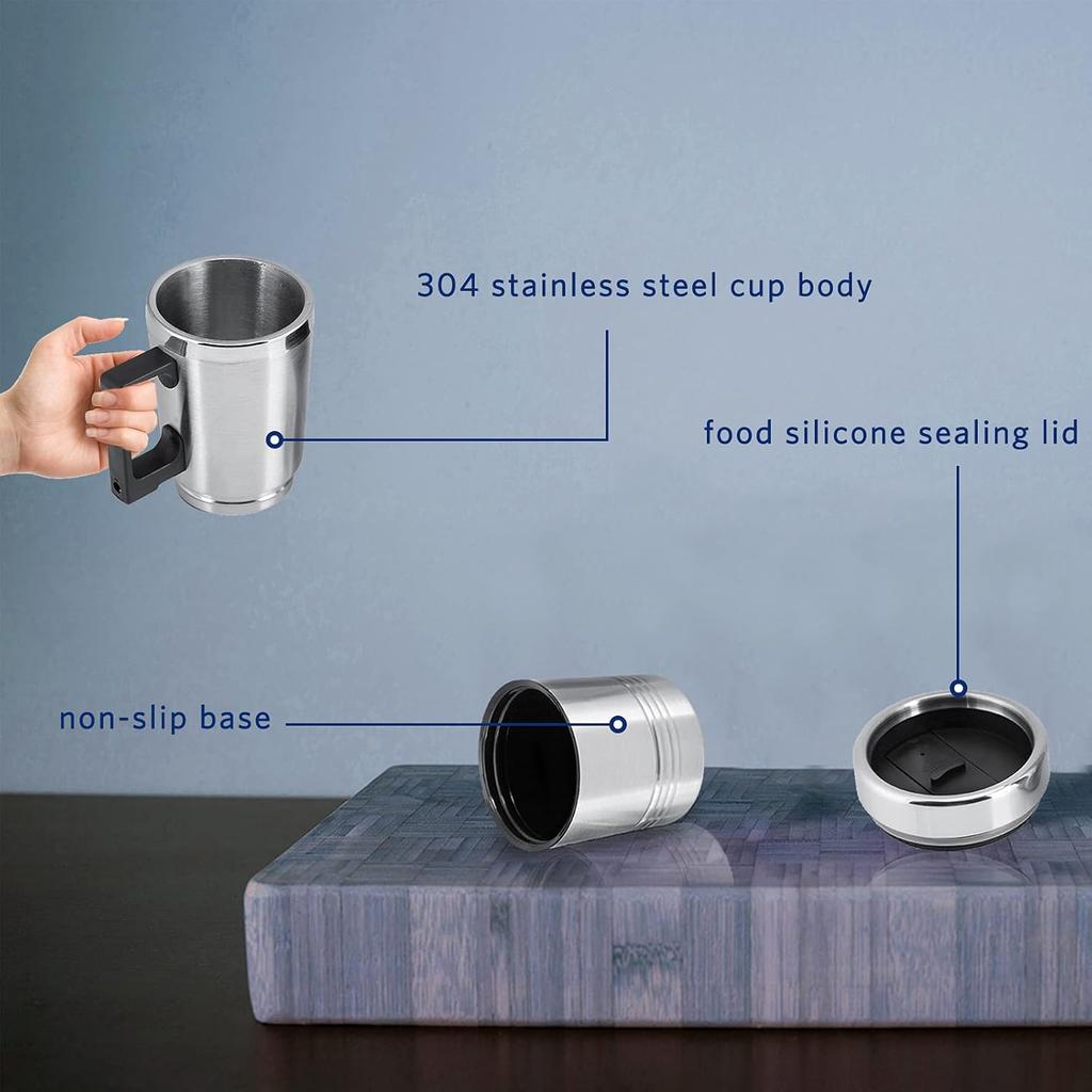 300ml Car Electric Tea Kettle, 12V Stainless Steel Electric In-car Travel Heating Cup Car Water Heater Travel Portable Heating Cup with Lid for Most