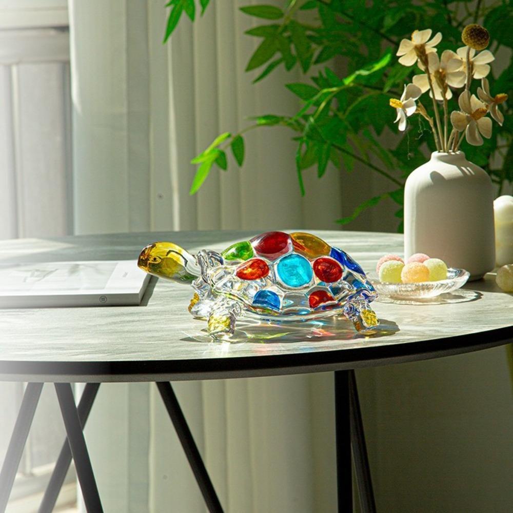 Clear Turtle Figurine Decoration Painted Tortoise Statue Craft Creative Turtle Ornament Desktop