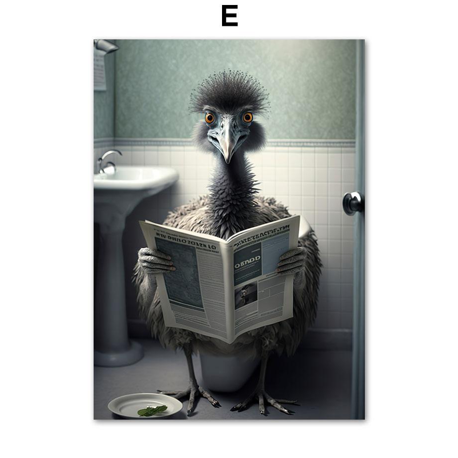 

Забавный юмор для ванной комнаты, Настенный декор, панда, коза, курица, сидящая на унитазе и читающая газету, постер, художественный принт, холст, живопись A4 21X30cm No Framed