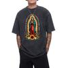 Men's Casual Graphic T-Shirt 100% Cotton Short Sleeve with Virgin Mary & Sunflowers Art Print, Relaxed Fit Round Neck, Machine Washable Streetwear