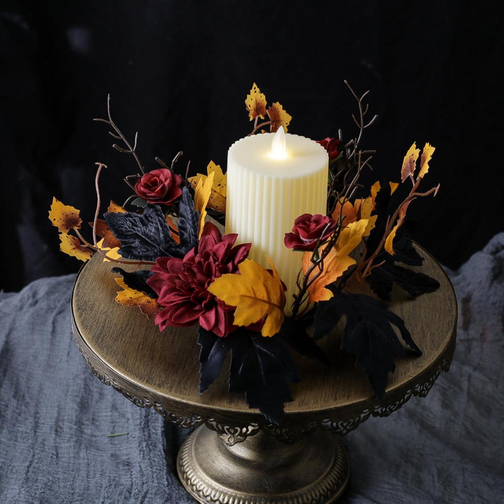 Thanksgiving Candle Ring Pillar Candle Holder Rustic Mini Autumn Wreath Ornament Garland for Bar Fall Harvest Farmhouse Wedding