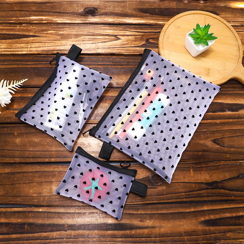 Portable Mesh Cosmetic Bag - Heart Design, Small Size for Lipstick and Cards