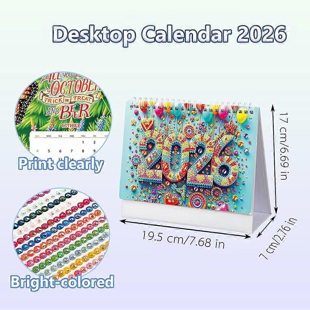 DIY Diamond Painting Calendar 2026, Desktop Calendar for Home Office, Cartoon Diamond Painting Art Kit Gift for Kids Adults