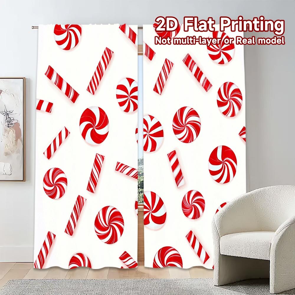 2pcs,Curtains Candy Cane Swirl Lollipop Stars (3) Contemporary Modern Curtains Versatile 100% Polyester Curtains Decorations