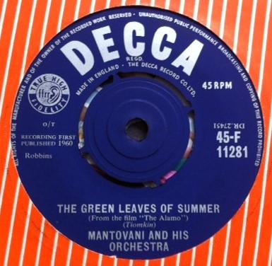 

7inch Record MANTOVANI HIS ORCHESTRA Green Leaves Of Summer 45F11281 DECCA 1960 UK Jazz Used