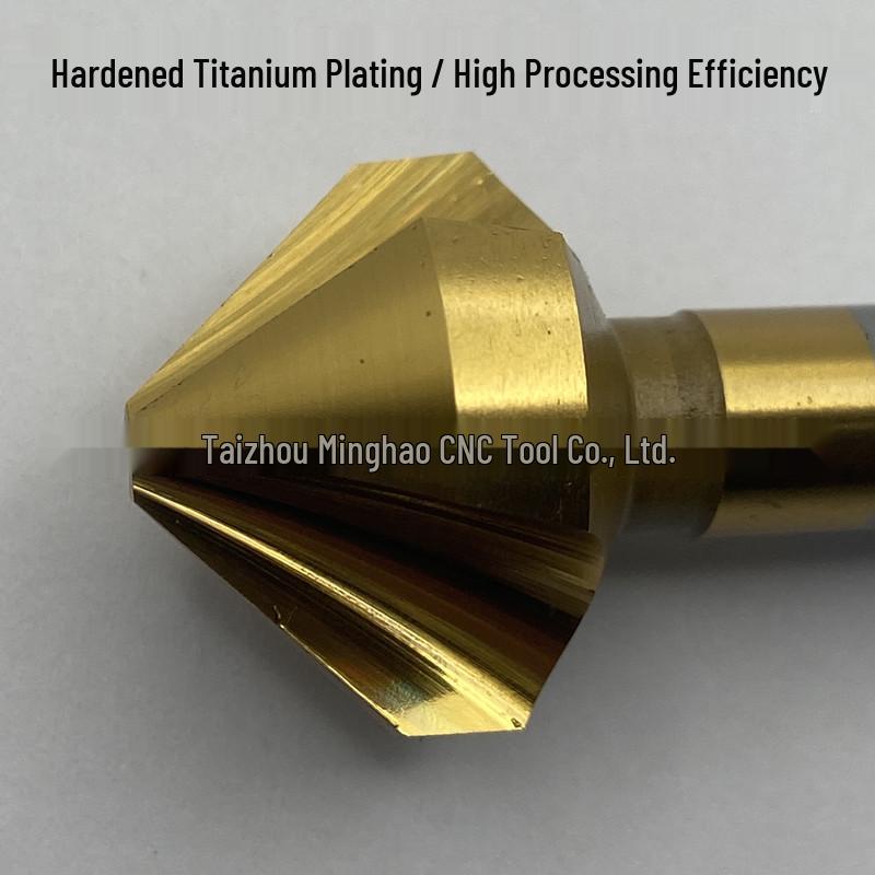 Hongfeng Titanium-Plated 90° Chamfering Cutter: Single/Three Flute, 6-50mm Countersink Drill Bit for Hole Enlargement & Spot Facing.