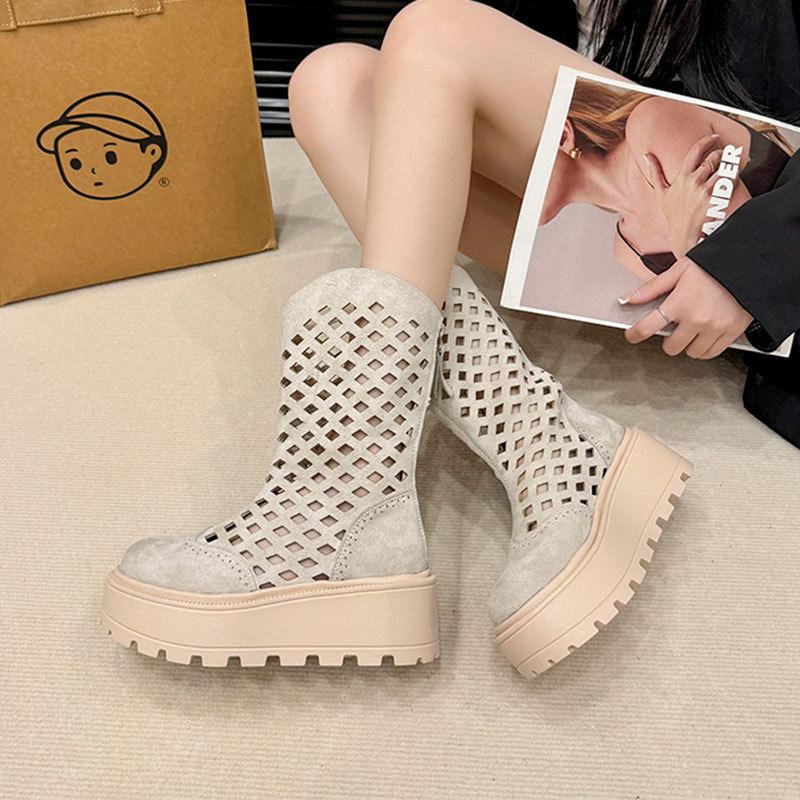 Small Hollow Breathable Fashion Muffin Thick-soled Short Boots Women's New Summer Thick-soled Heightening Cool Boots