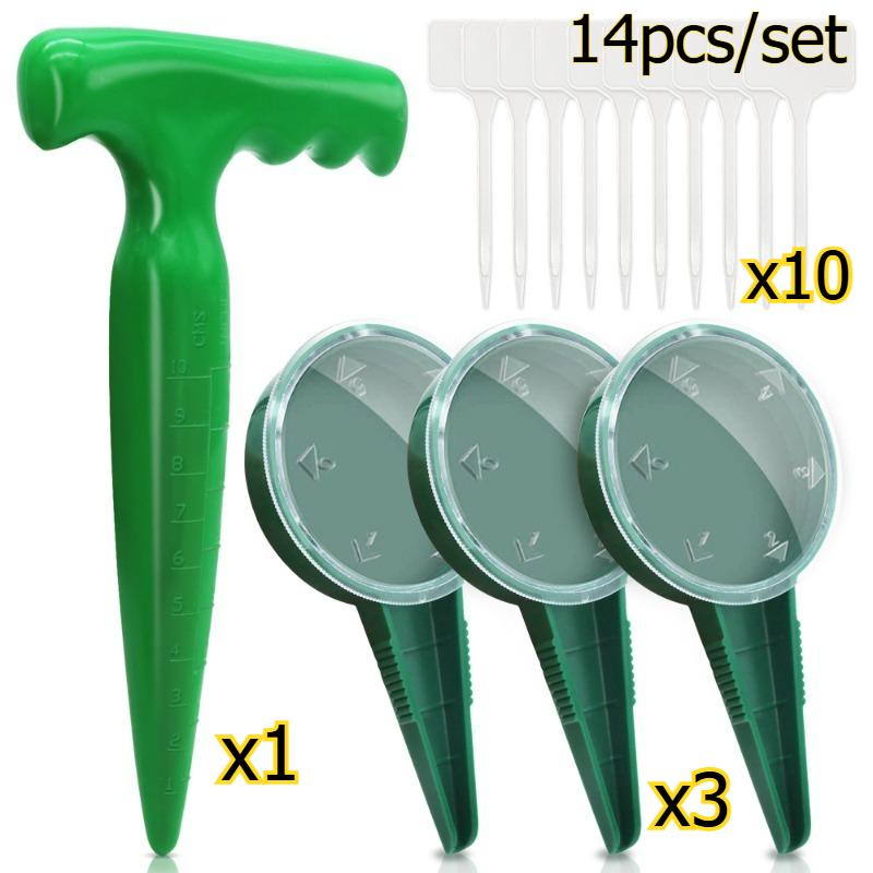 

14 шт./набір Садовий інструмент Розсіювач насіння Пластиковий пробивач отворів Саджалка Створювач отворів для розсади для посадки та посіву зелений