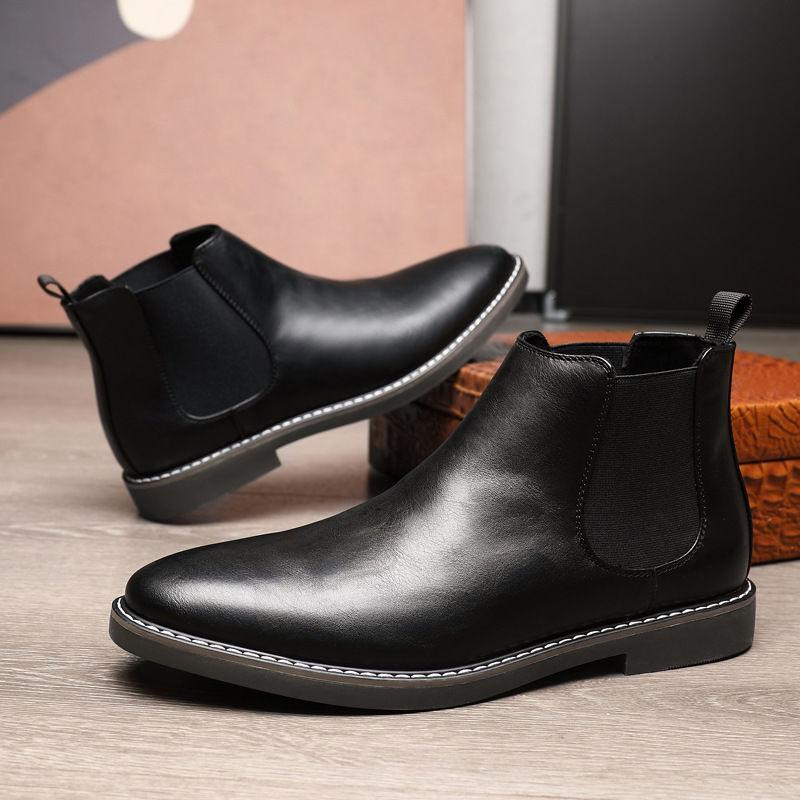 Youth Men's New Style Spring Fall British Leather Chelsea Short Boots Anti Slip Breathable Versatile British Fashion Boots