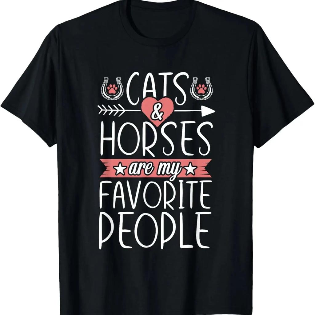 Funny People Horse and Cat Lover for Women Novelty T Shirt Vintage Washed Designer Clothes Unisex Top For Everyday Wear Soft