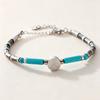 Mens Black Stainless Steel Cross Bead Bracelet With Turquoise Stone For Fashion And Gift