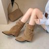 Spice girl foreign style new autumn and winter short boots American western fashion boots temperament niche boots tube middle tube tip