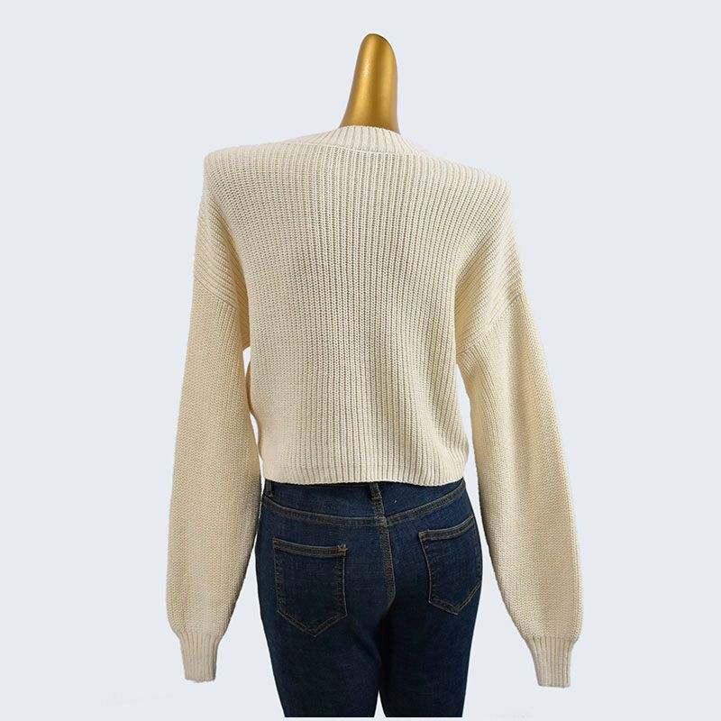 Export Cut Label Spring and Autumn O-neck Short Loose Long Sleeves Lazy Knitting Sweater Pure Color Pullover Women's Clothing Tops