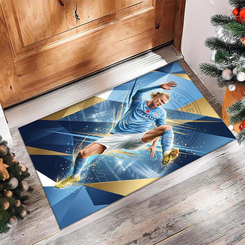 Erling Haaland Calcio Football Pattern Tappeto Morbido per Area Tappeto per Pavimento Interno Antiscivolo Tappetino Decorazione Sportiva per Camera da Letto