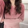 Pink High-end Knitted Sweater for Women Early Autumn New Korean Style Top with Chic Design