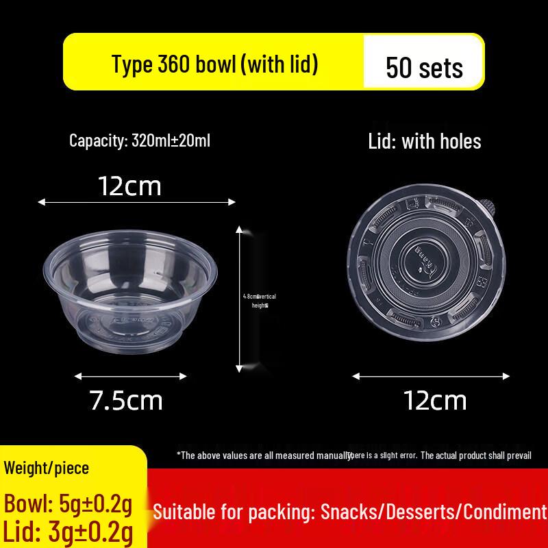 Thickened Disposable Round Plastic Meal Bowl with Lid