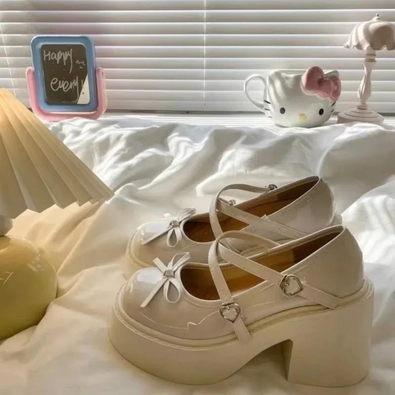 High Heel Square Heel Mary Janes Round Toe Slip-on  High Quality Ladies Shoes Spring/autumn Solid Dress Shallow Pumps
