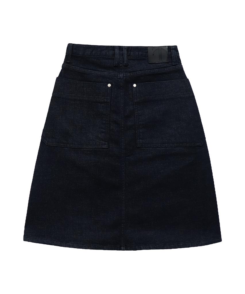 Teulimingbeodeu One Button Denim Set-Up Skirt [ Indigo ]