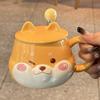 Cute Shiba Inu Coffee Mug Cartoon Animal Ceramic Milk Mug Creative Ceramic Mug with Lid and Spoon Kitchen Drinking Utensils