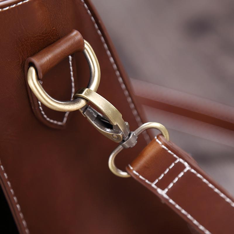 Servietă din PU Crazy Horse pentru bărbați: Geantă retro de umăr și messenger, geantă de mână orizontală semi-formă