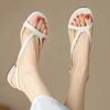 2025 Summer New Soft Leather Sandals for Women's Fashion Style, Open Toe Middle Heel Sandals, French Round Head Strap Sandals