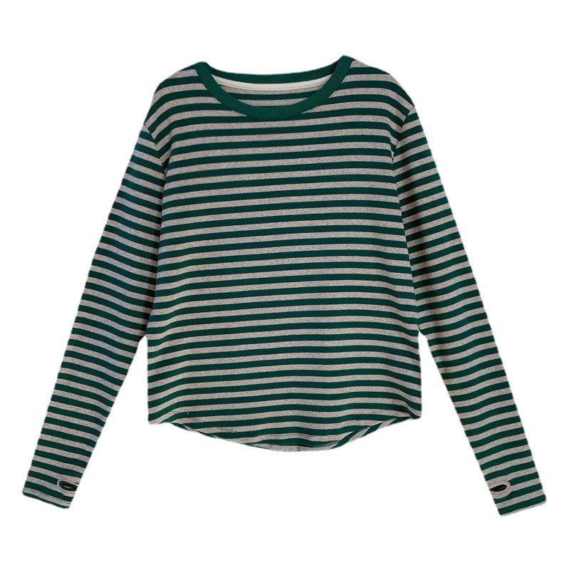 O-neck Long Sleeve Female Cotton Tees Spring Summer Ladies Striped T-shirs Casual Loose Women Pullovers Tops